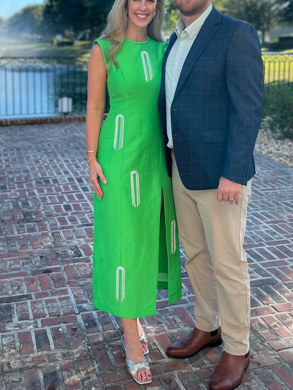 Alemais Bright Green Midi Dress with Tassel Embellishments